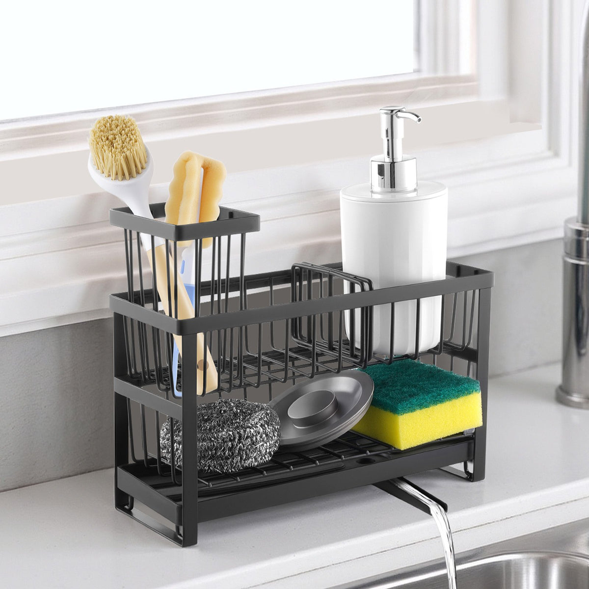 Sink caddy with drainage design close up