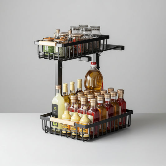 Under-Sink Organizer Rack – Adjustable 2-Tier Metal Storage Shelf