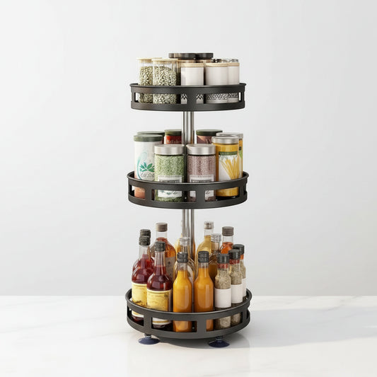 3-Tier Rotating Spice Rack Organizer – Carbon Steel 360° Turntable, Countertop Kitchen Storage