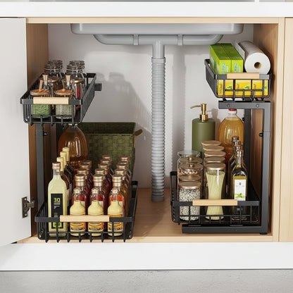 Under-Sink Organizer Rack – Adjustable 2-Tier Metal Storage Shelf