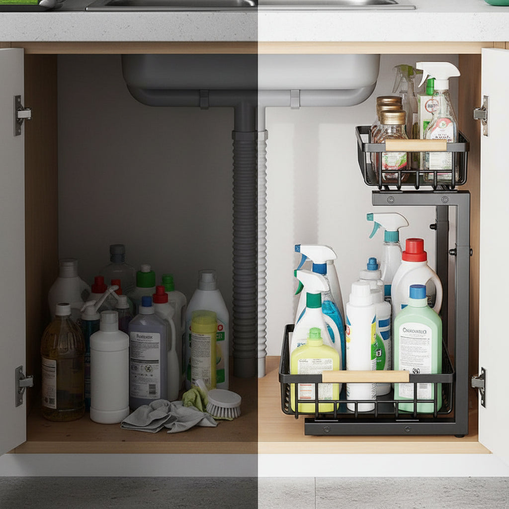 Under-Sink Organizer Rack – Adjustable 2-Tier Metal Storage Shelf