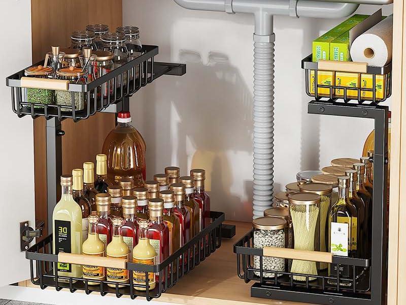 Under-Sink Organizer Rack – Adjustable 2-Tier Metal Storage Shelf