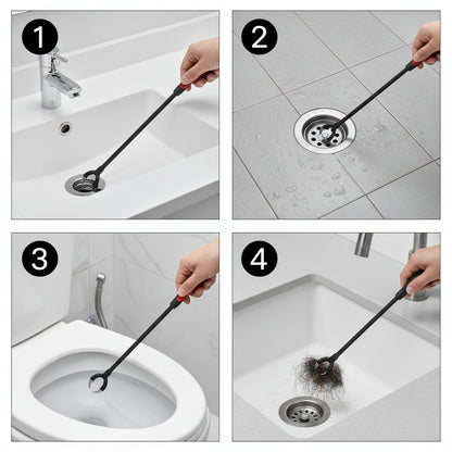 Bendable grabber tool retrieving a dropped ring from a drain