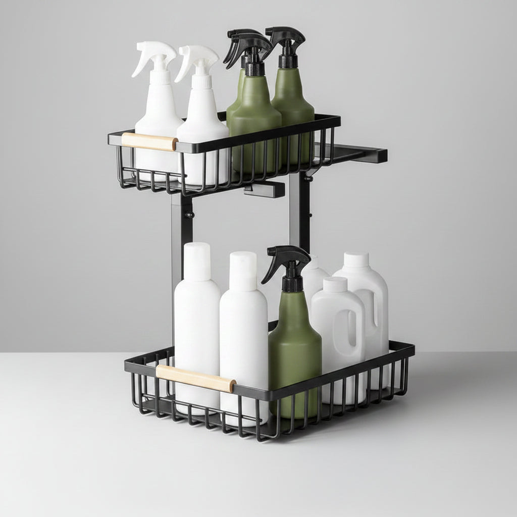 Under-Sink Organizer Rack – Adjustable 2-Tier Metal Storage Shelf