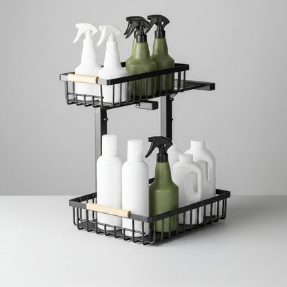 Under-Sink Organizer Rack – Adjustable 2-Tier Metal Storage Shelf