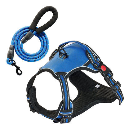 No-pull reflective dog harness set for large dogs in blue