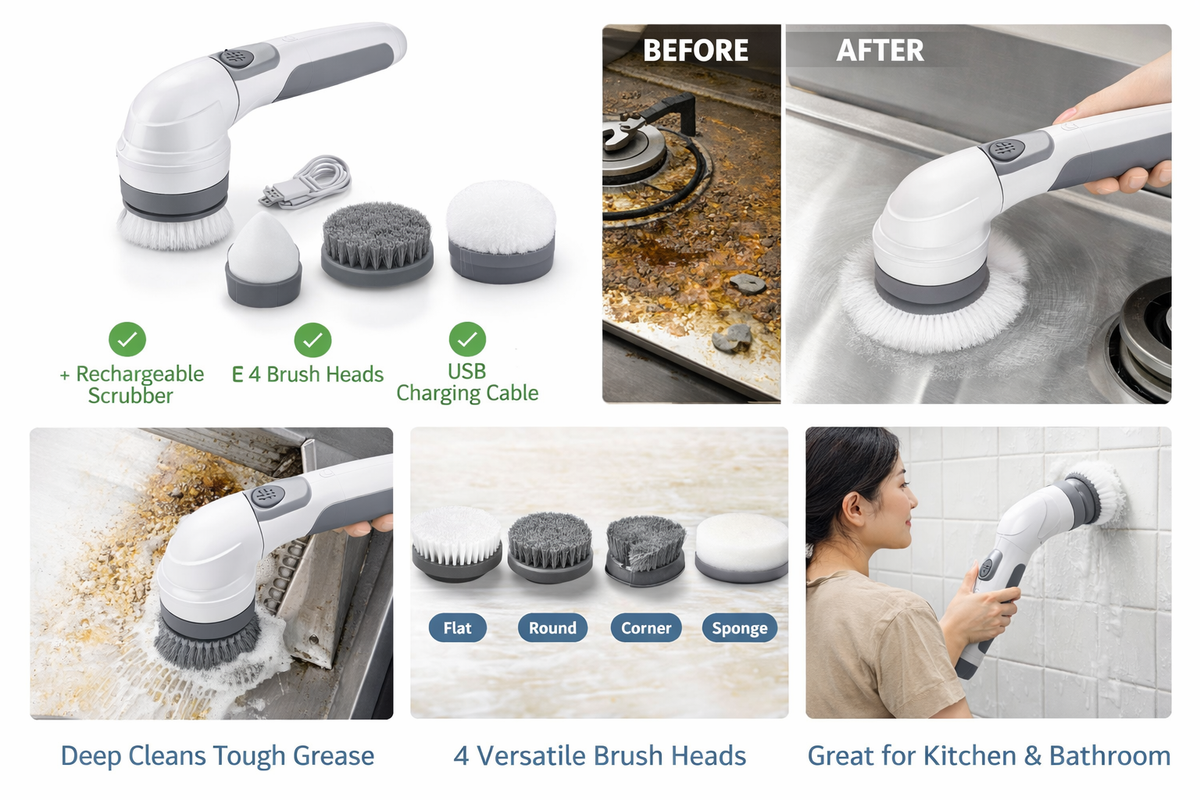Electric Kitchen Scrubber Brush – Cordless Rechargeable Dish Cleaning Tool for Sink, Stove & Cookware