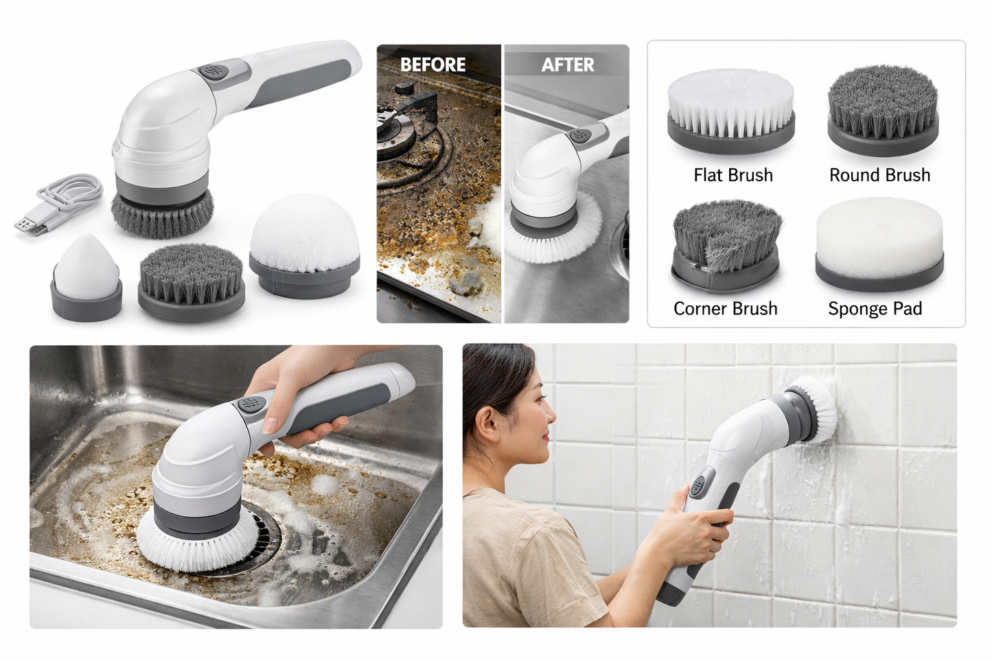 Electric Kitchen Scrubber Brush – Cordless Rechargeable Dish Cleaning Tool for Sink, Stove & Cookware