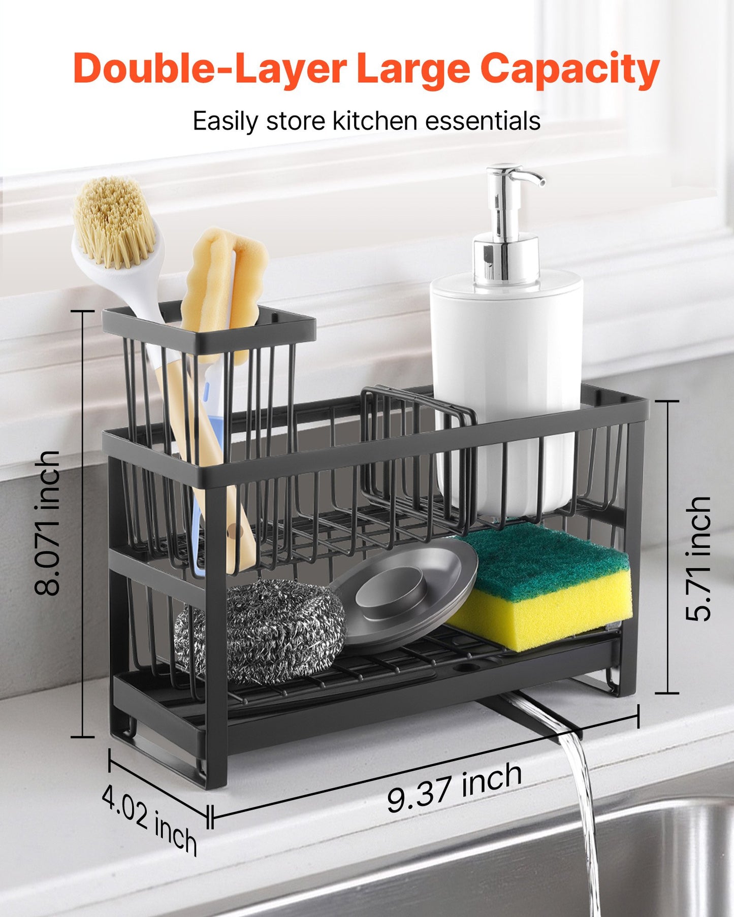 Countertop caddy organizer beside kitchen sink