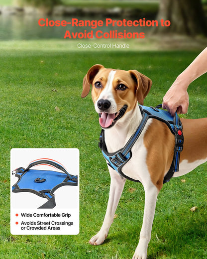 Breathable dog harness with strong top handle close up