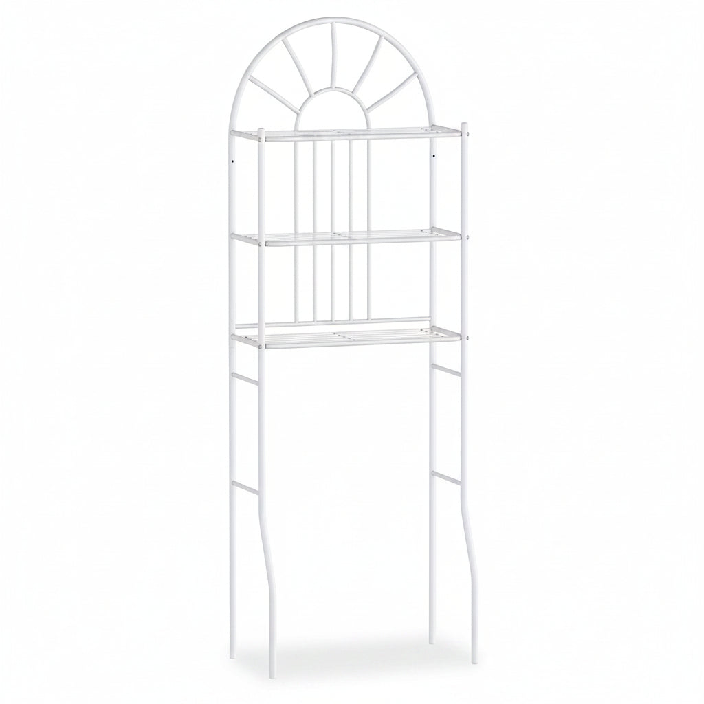 White 3-tier over-the-toilet bathroom storage rack, 68 inches tall, on a plain white background