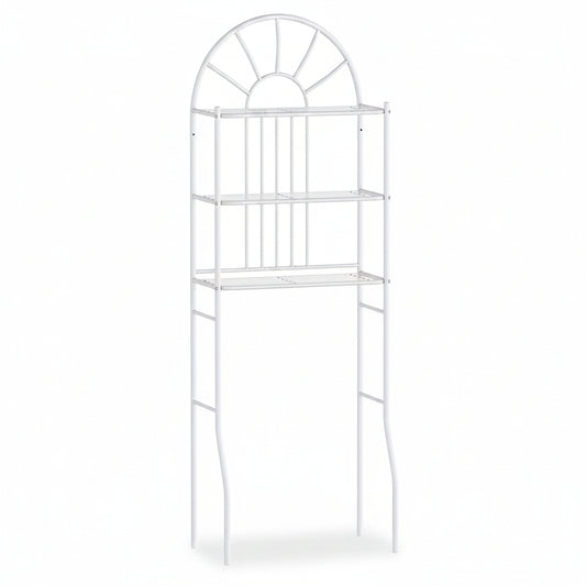 White 3-tier over-the-toilet bathroom storage rack, 68 inches tall, on a plain white background