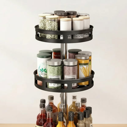 Spice rack organizer top-tier close-up showing metal rod construction