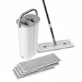 Flat Mop and Bucket Set with Wringer — Dual Chamber Dry & Wet Separation, 3 Washable Microfiber Pads, Stainless Steel Handle