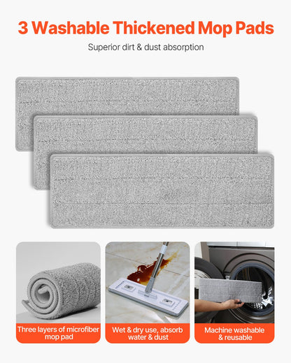 Three grey three-layer microfiber mop pads with white bound edges stacked flat